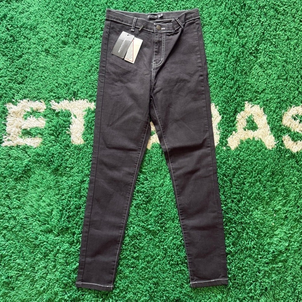PRETTYLITTLETHING Black High Rise Skinny Jeans Contrast Stitching